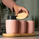 Porta Algodão e Cotonete em Cerâmica com Tampa de Bambu Ou Linha Osaka